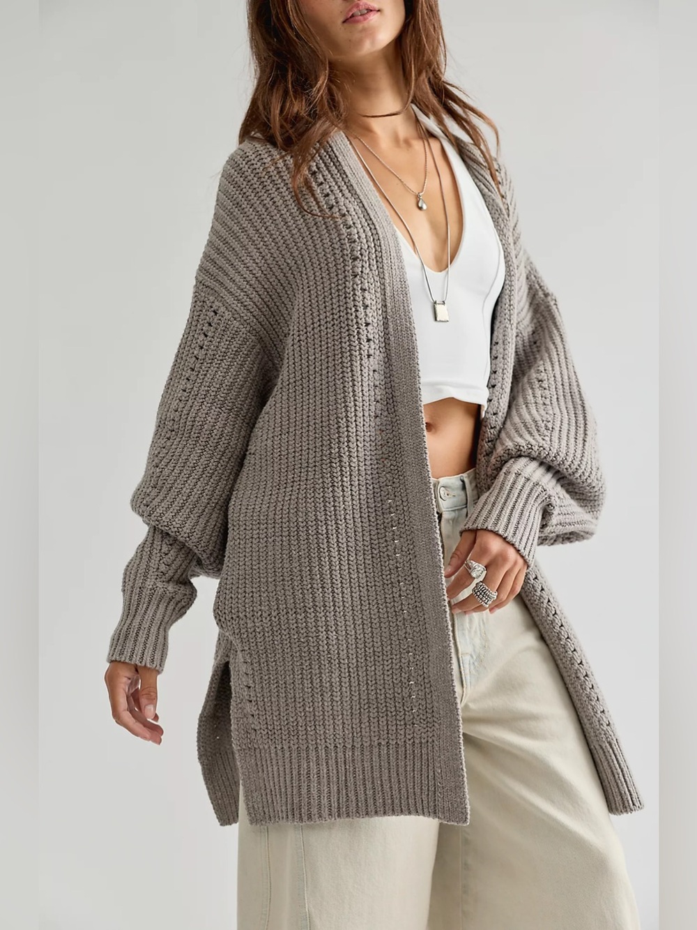 Free people nightingale grey oversized knit cardigan size small